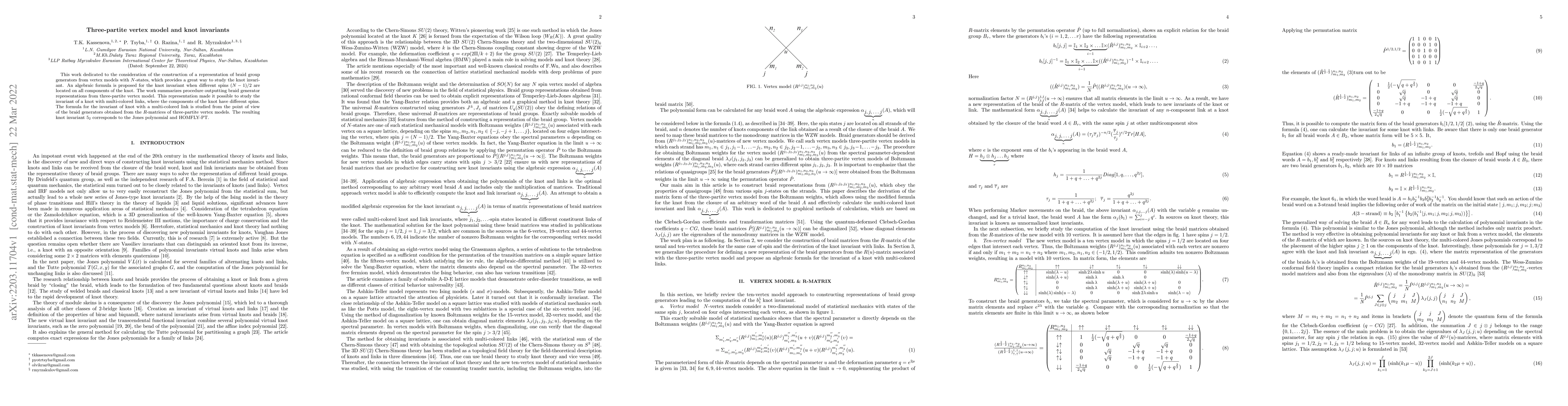 Thumbnail for Three-partite vertex model and knot invariants