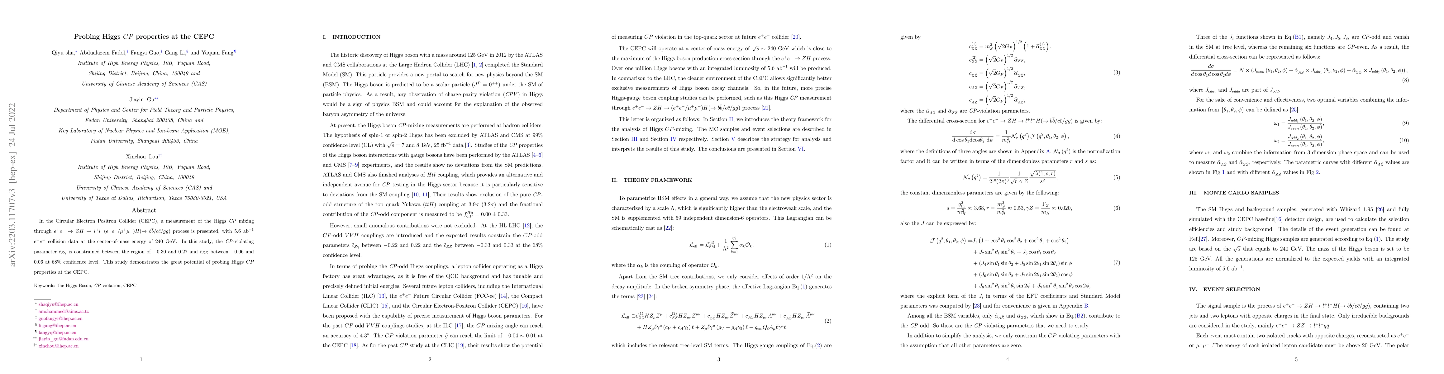 Thumbnail for Probing Higgs $CP$ properties at the CEPC