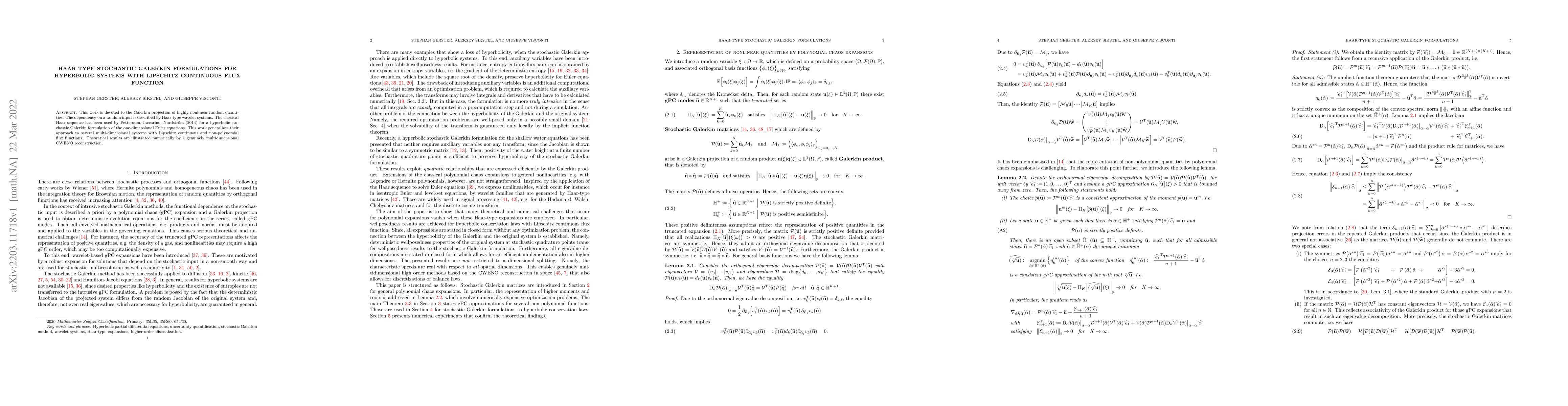 Thumbnail for Haar-type stochastic Galerkin formulations for hyperbolic systems with
  Lipschitz continuous flux function