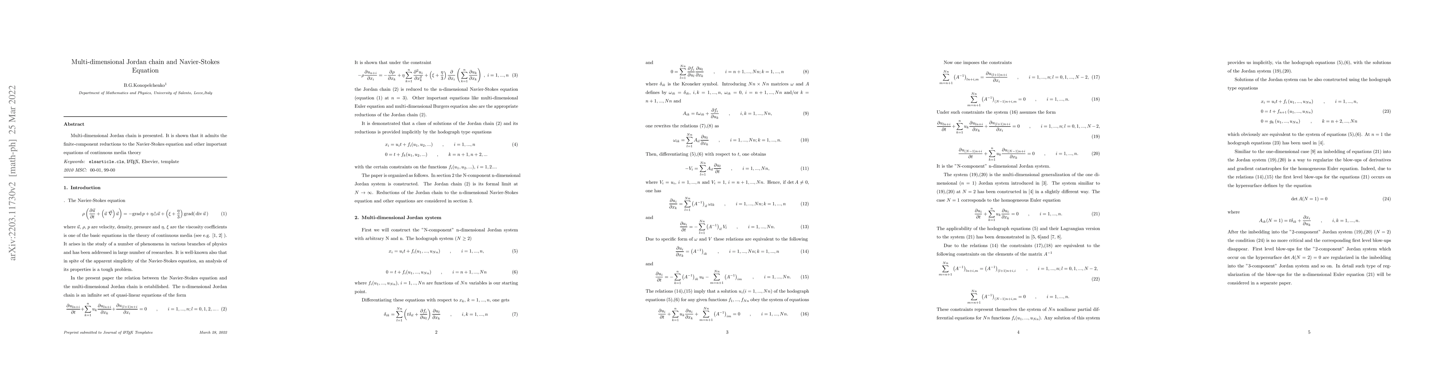 Thumbnail for Multi-dimensional Jordan chain and Navier-Stokes Equation