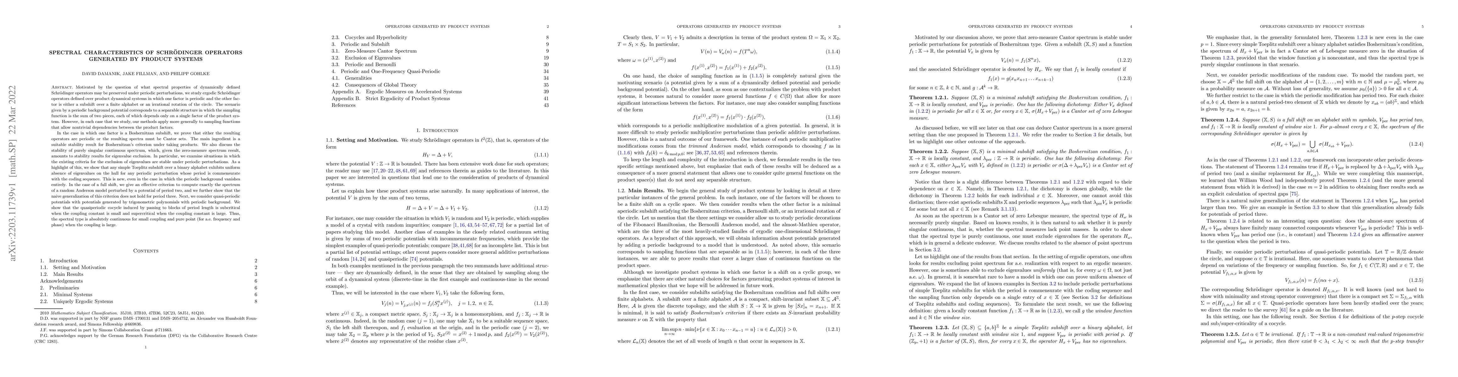 Thumbnail for Spectral Characteristics of Schr\"odinger Operators Generated by Product
  Systems