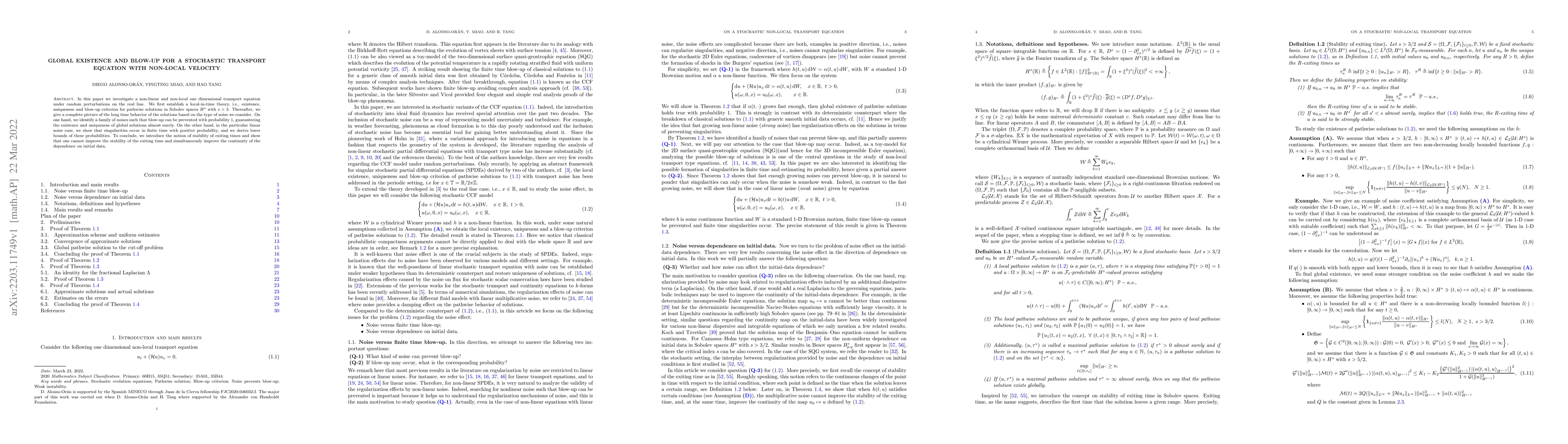 Thumbnail for Global existence and blow-up for a stochastic transport equation with
  non-local velocity