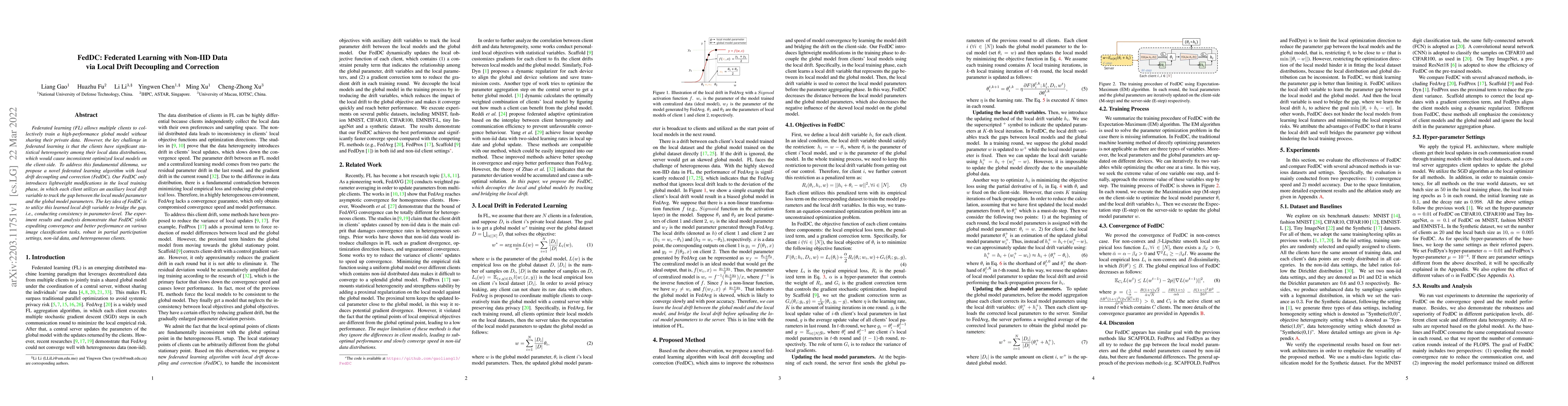 Thumbnail for FedDC: Federated Learning with Non-IID Data via Local Drift Decoupling
  and Correction