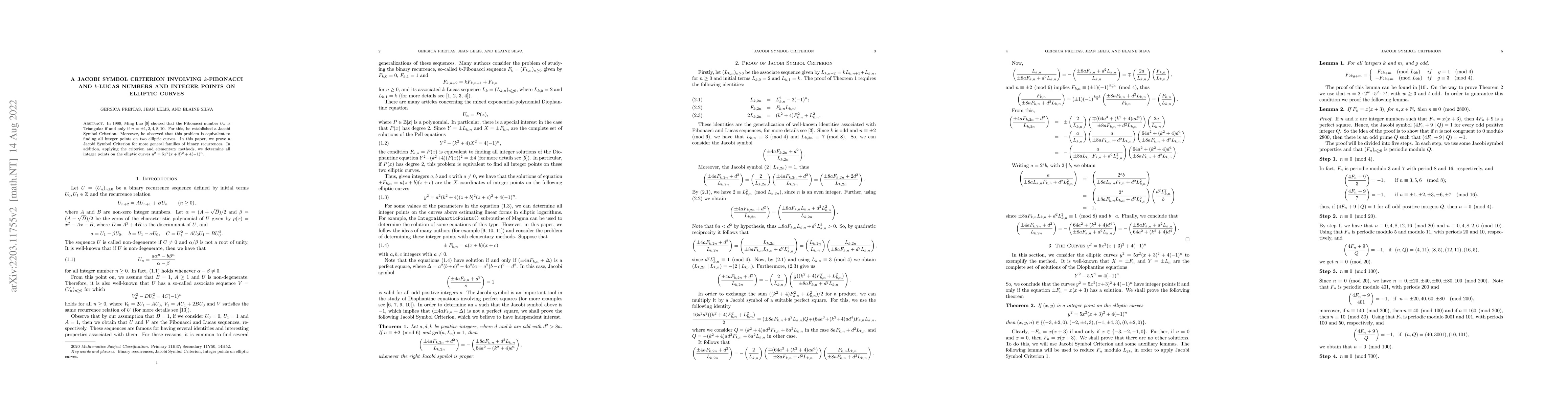 Thumbnail for A Jacobi Symbol Criterion Involving $k$-Fibonacci and $k$-Lucas numbers
  and Integer Points on Elliptic Curves