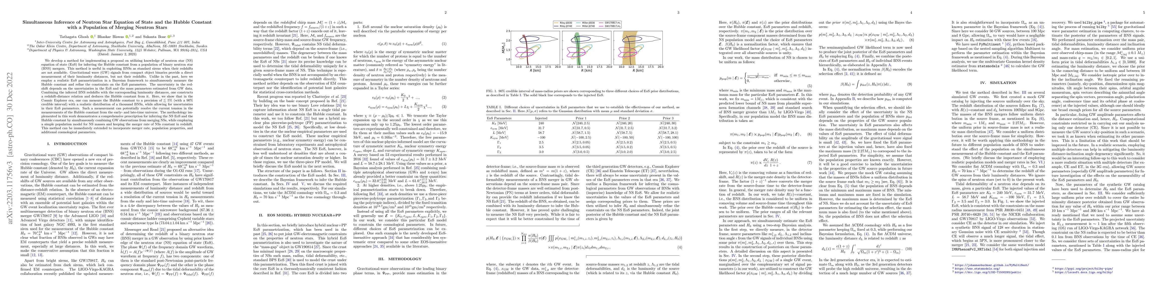 Thumbnail for Simultaneous Inference of Neutron Star Equation of State and the Hubble
  Constant with a Population of Merging Neutron Stars