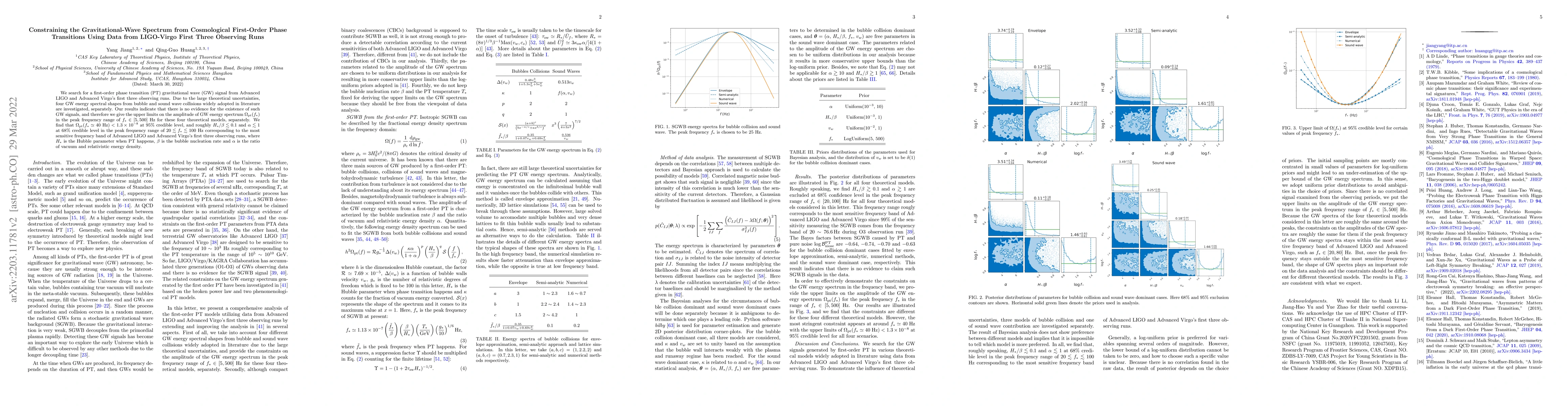 Thumbnail for Constraining the Gravitational-Wave Spectrum from Cosmological
  First-Order Phase Transitions Using Data from LIGO-Virgo First Three
  Observing Runs