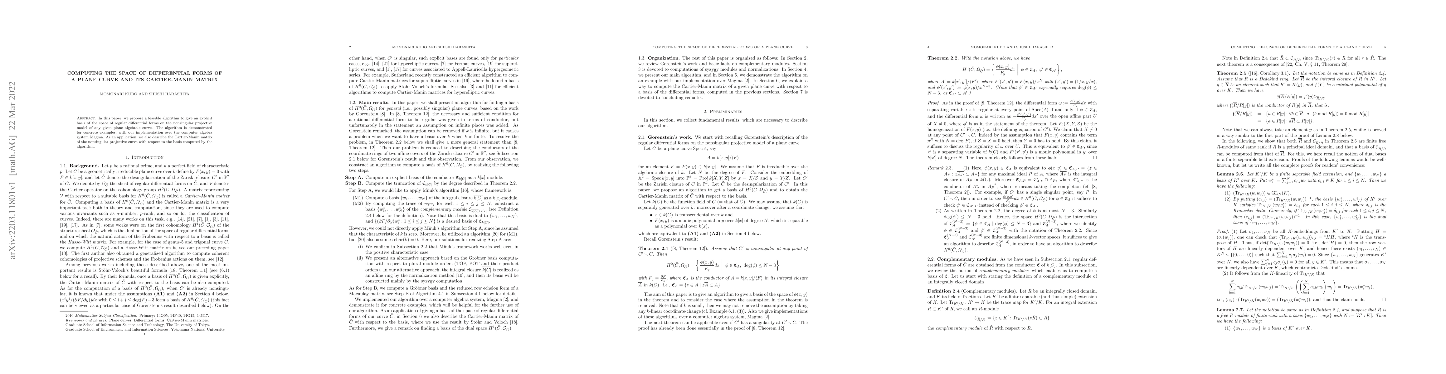 Thumbnail for Computing the space of differential forms of a plane curve and its
  Cartier-Manin matrix