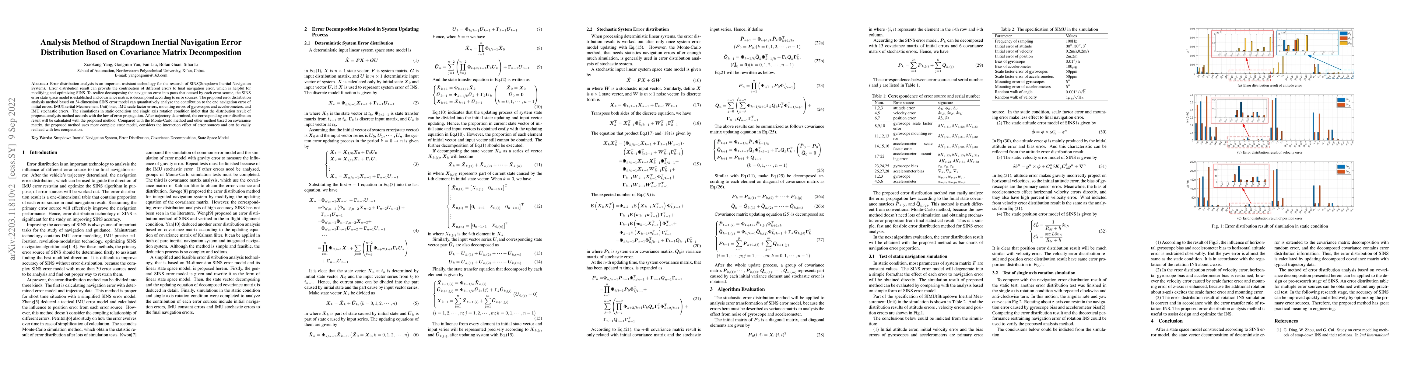 Thumbnail for Analysis Method of Strapdown Inertial Navigation Error Distribution
  Based on Covariance Matrix Decomposition