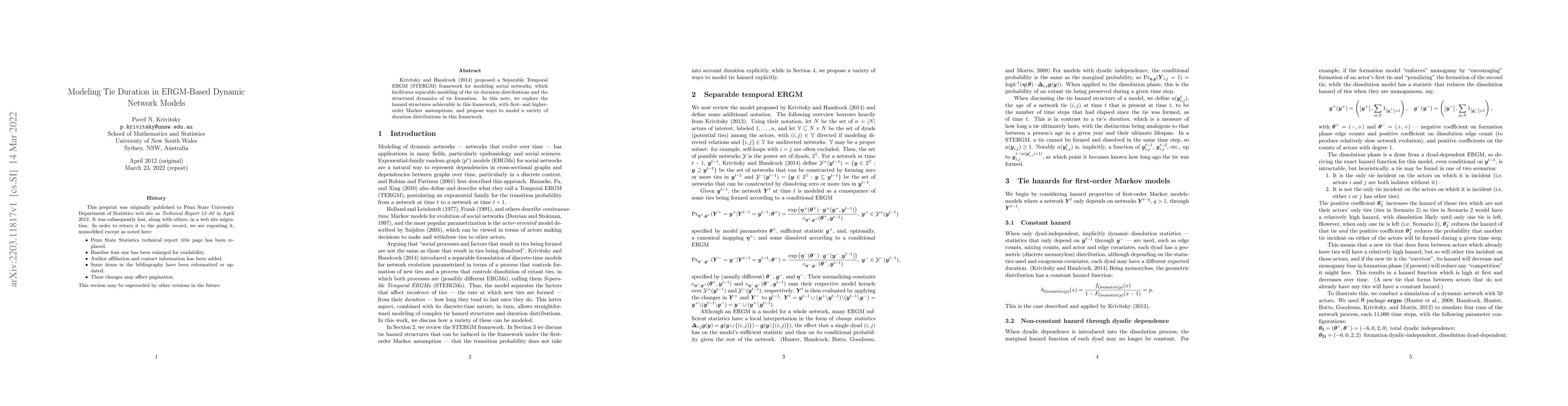 Thumbnail for Modeling Tie Duration in ERGM-Based Dynamic Network Models