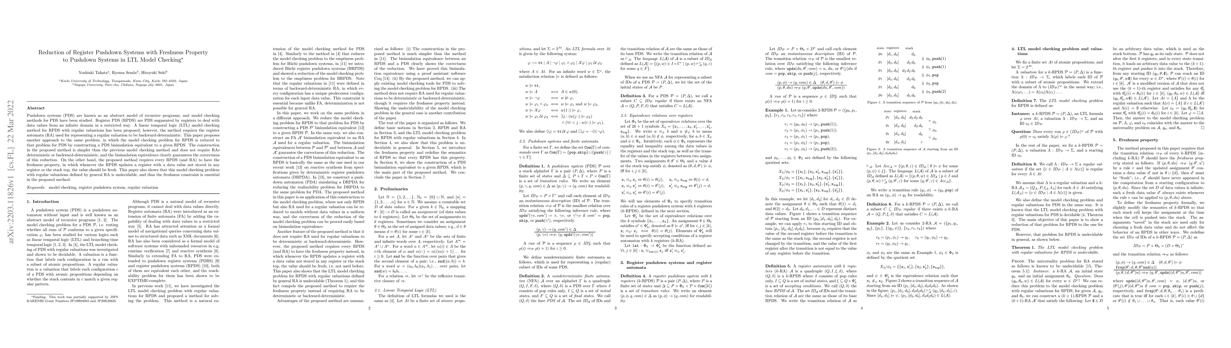 Thumbnail for Reduction of Register Pushdown Systems with Freshness Property to
  Pushdown Systems in LTL Model Checking