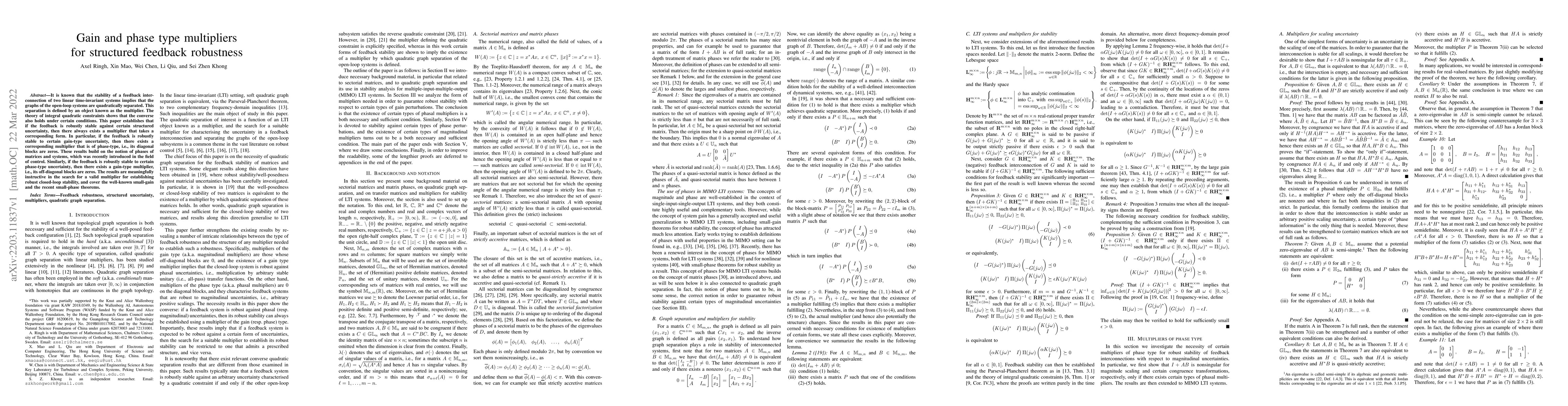 Thumbnail for Gain and phase type multipliers for structured feedback robustness