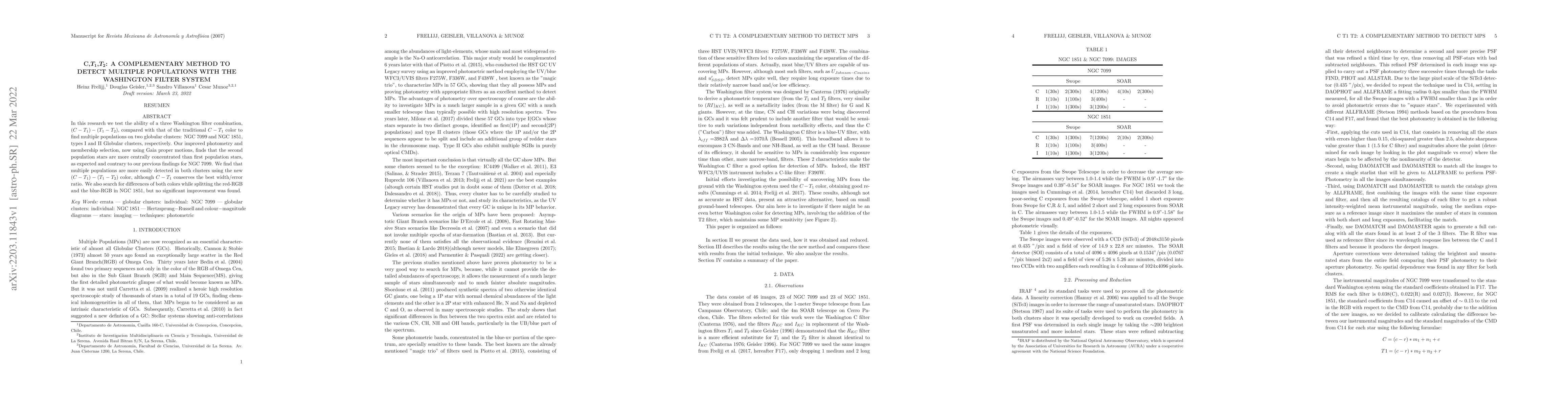 Thumbnail for C,T1,T2: A complementary method to detect Multiple Populations with the
  Washington filter system