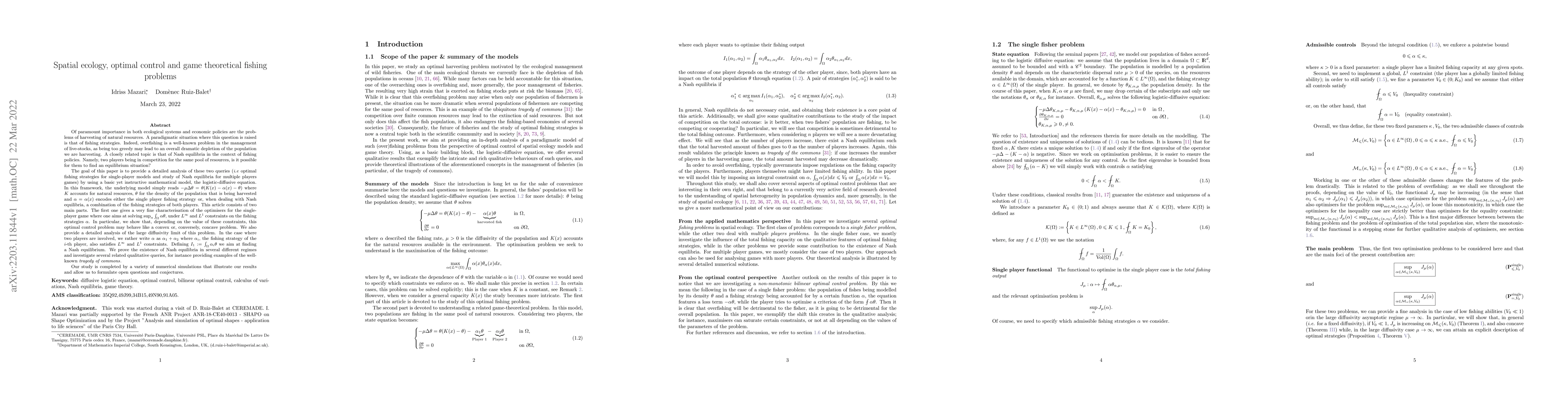 Thumbnail for Spatial ecology, optimal control and game theoretical fishing problems