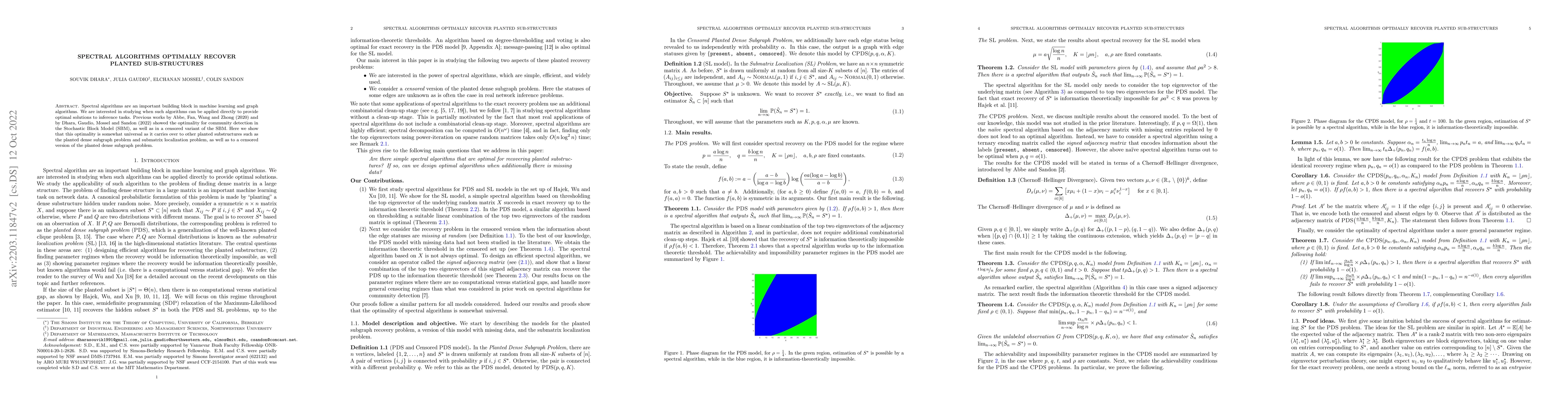 Thumbnail for Spectral Algorithms Optimally Recover Planted Sub-structures