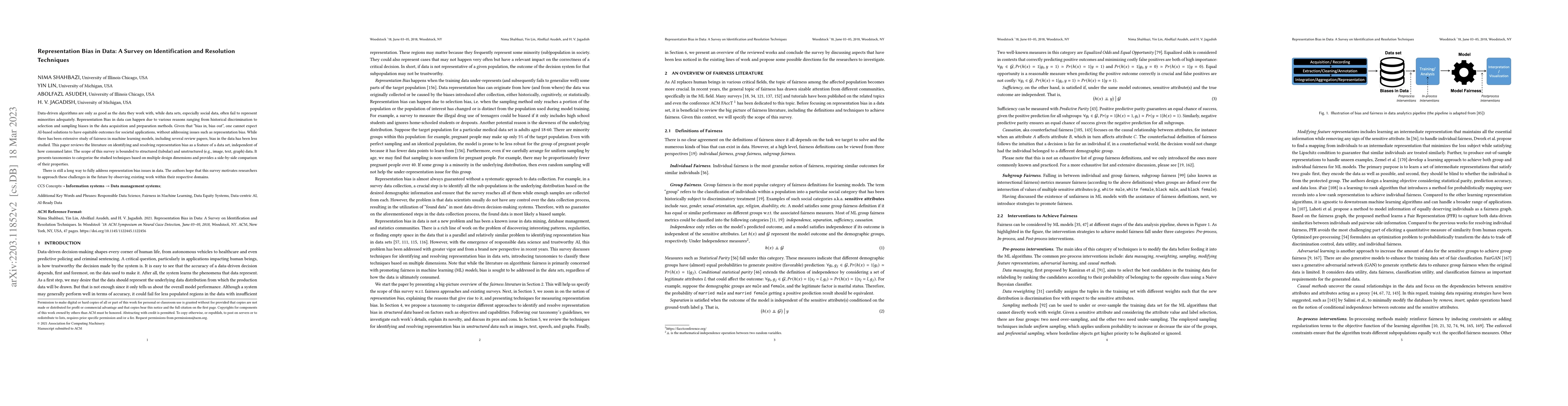 Thumbnail for Representation Bias in Data: A Survey on Identification and Resolution
  Techniques
