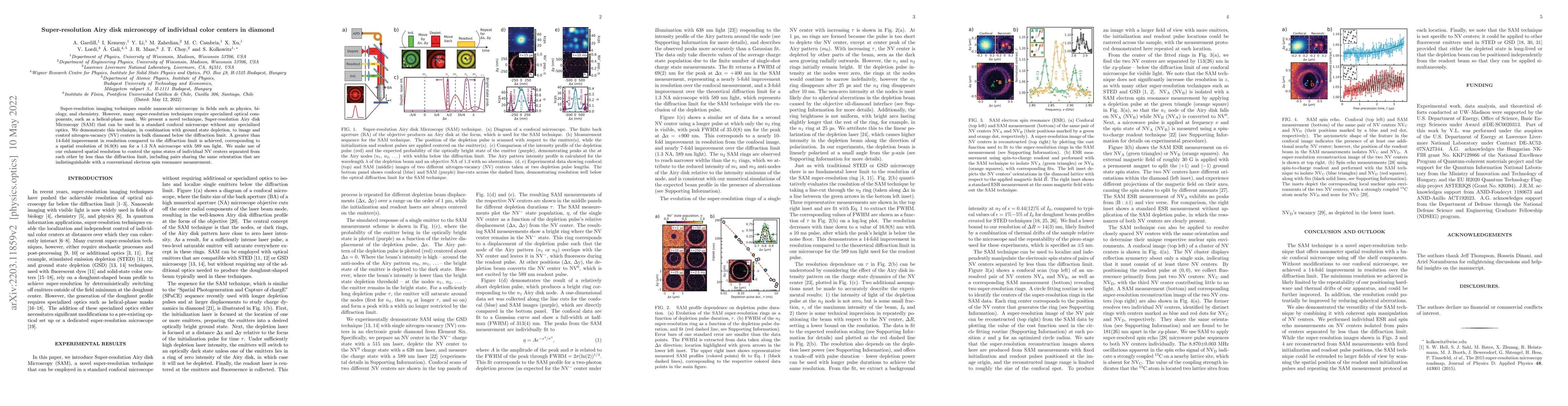 Thumbnail for Super-resolution Airy disk microscopy of individual color centers in
  diamond