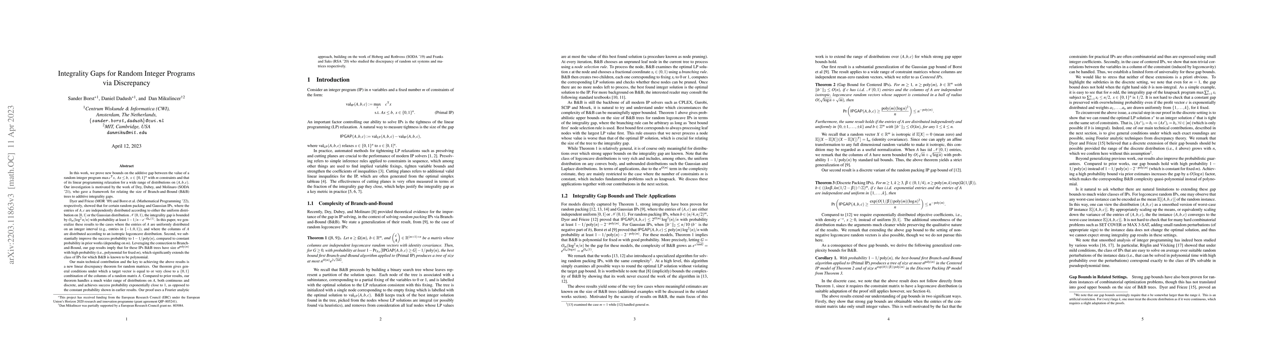 Thumbnail for Integrality Gaps for Random Integer Programs via Discrepancy