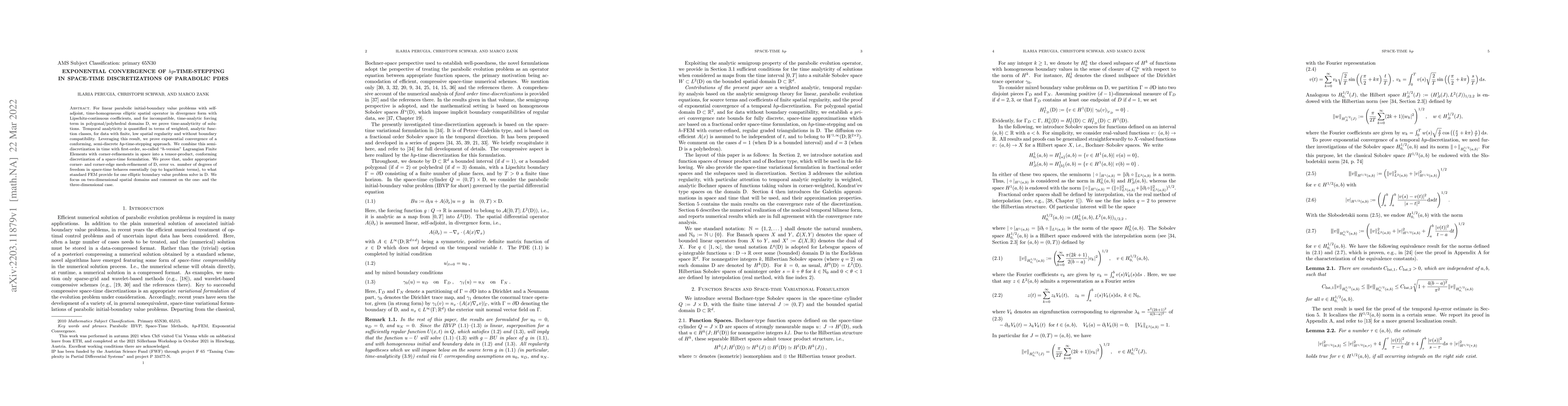 Thumbnail for Exponential Convergence of $hp$-Time-Stepping in Space-Time
  Discretizations of Parabolic PDEs