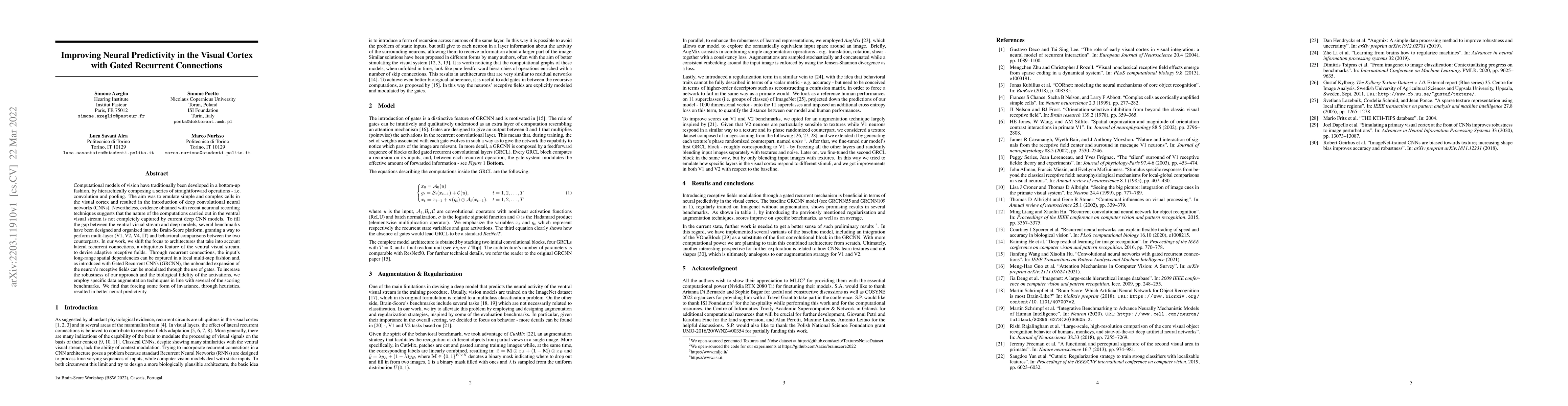 Thumbnail for Improving Neural Predictivity in the Visual Cortex with Gated Recurrent
  Connections
