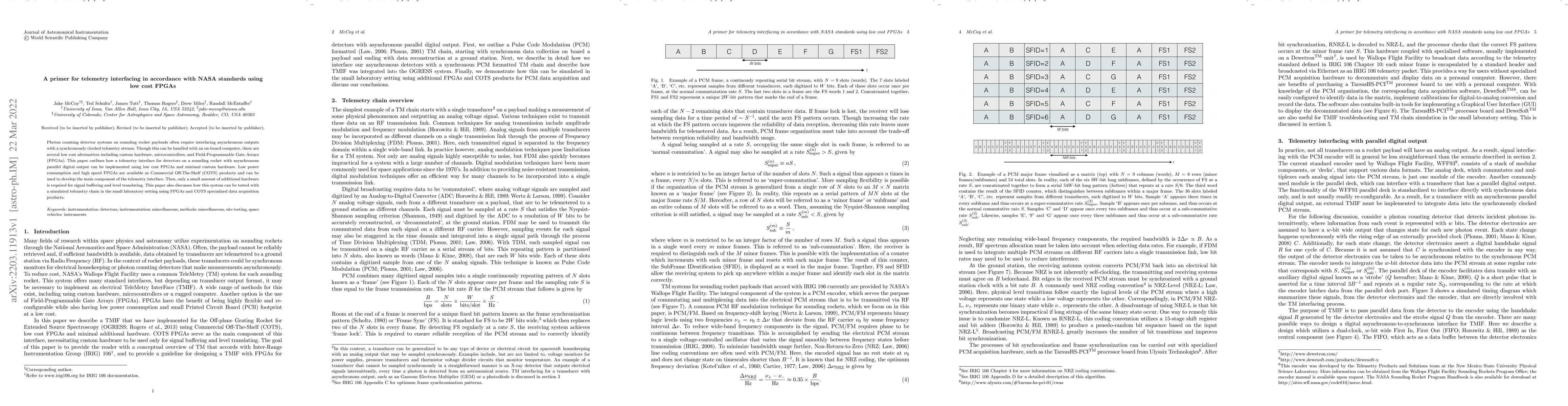 Thumbnail for A Primer for Telemetry Interfacing in Accordance with NASA Standards
  Using Low Cost FPGAs