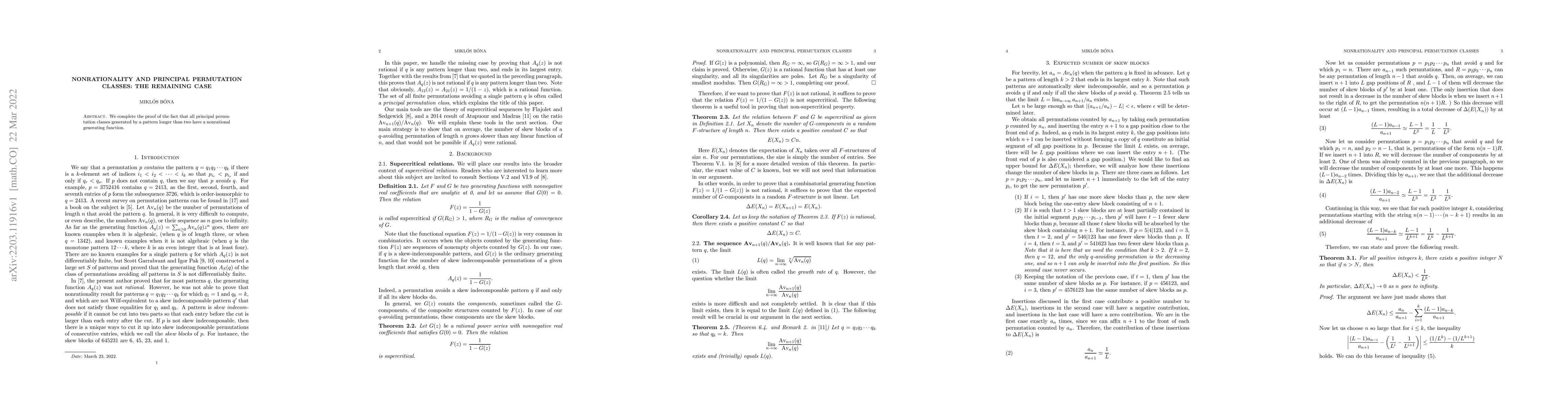 Thumbnail for Nonrationality and Principal permutation classes: the remaining case