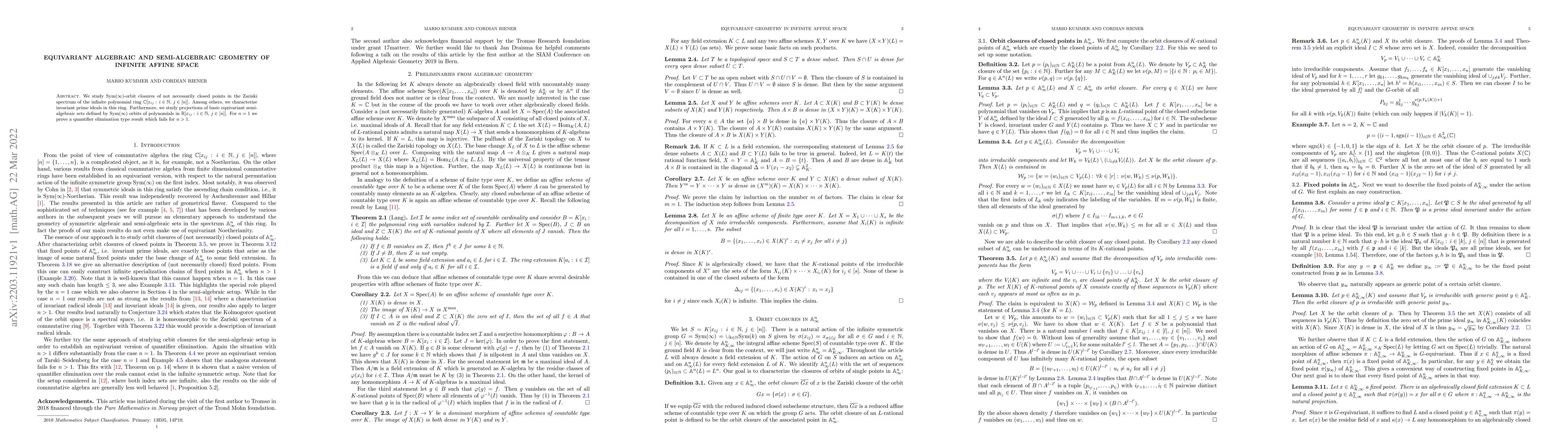 Thumbnail for Equivariant algebraic and semi-algebraic geometry of infinite affine
  space