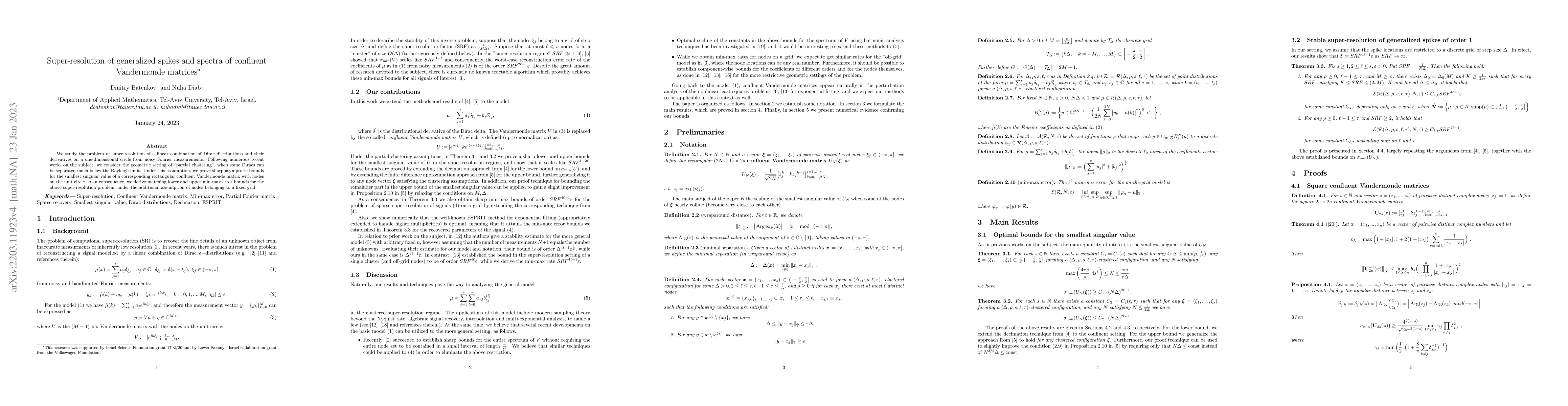 Thumbnail for Super-resolution of generalized spikes and spectra of confluent
  Vandermonde matrices