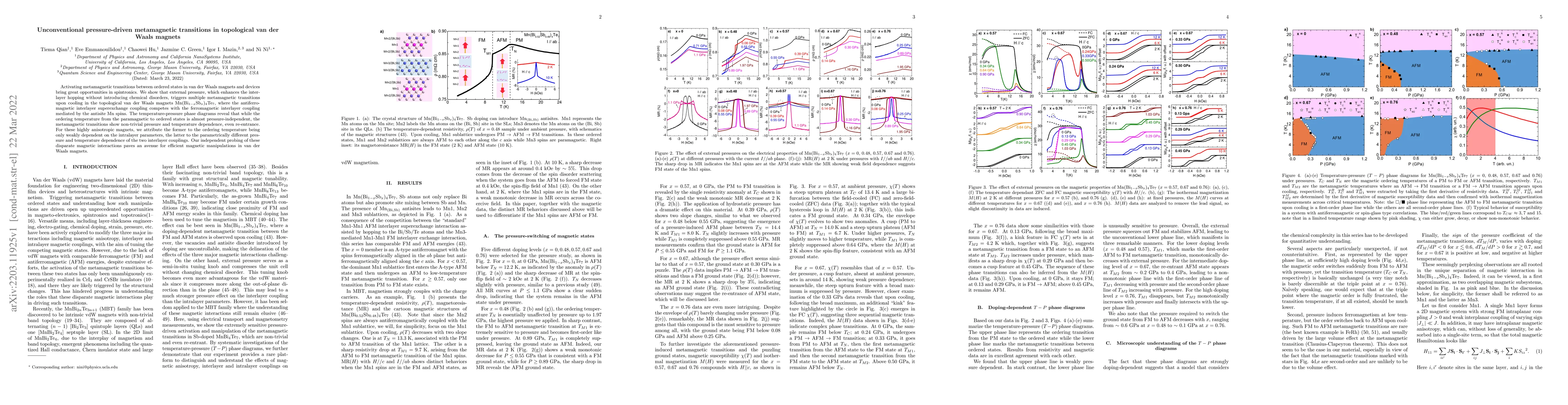 Thumbnail for Unconventional pressure-driven metamagnetic transitions in topological
  van der Waals magnets