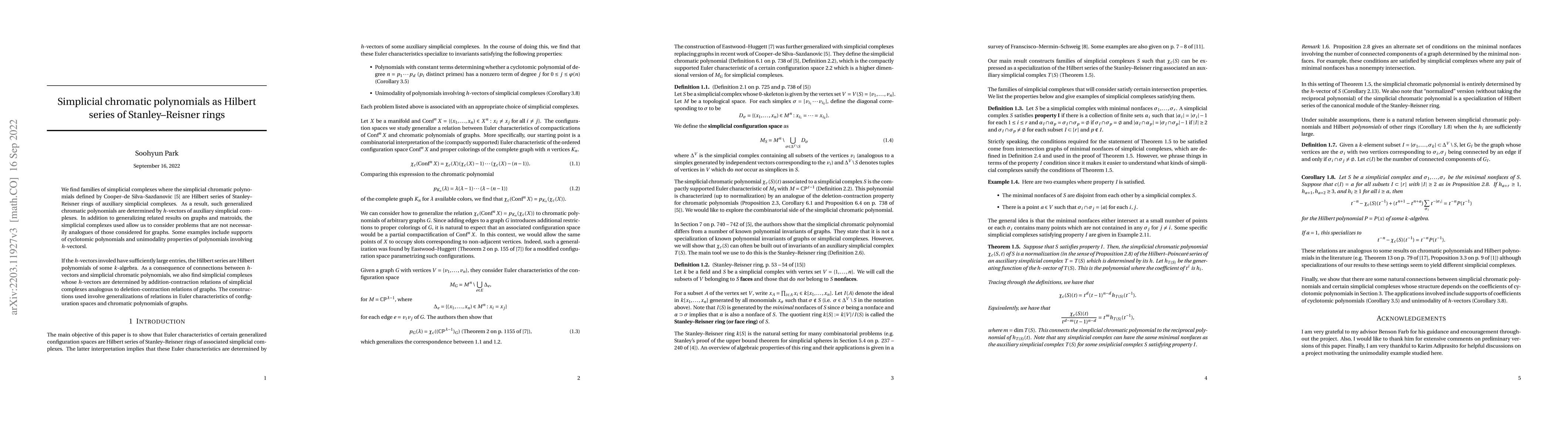 Thumbnail for Simplicial chromatic polynomials as Hilbert series of Stanley--Reisner
  rings
