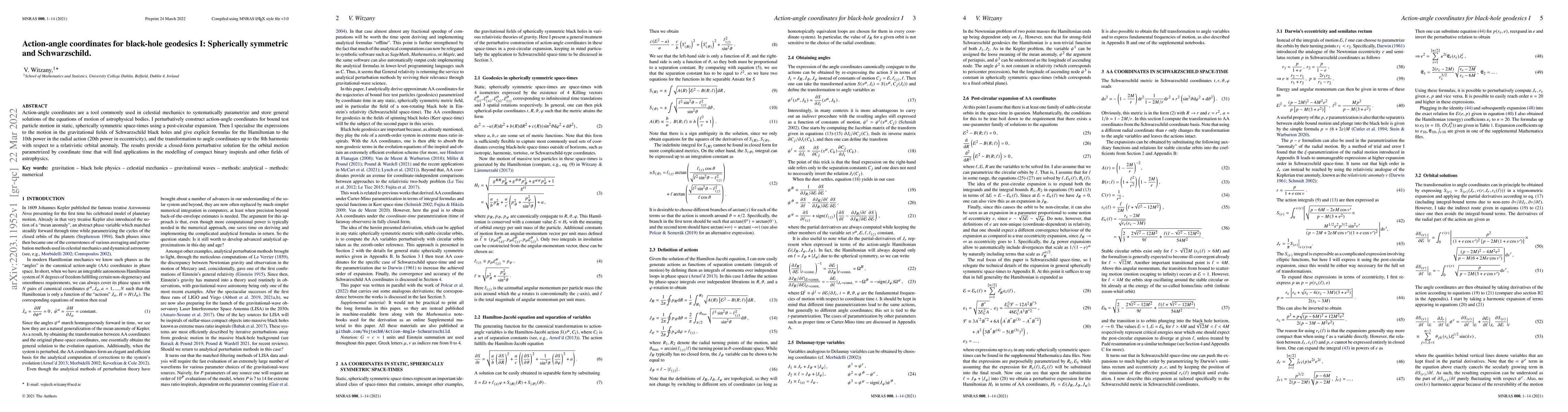 Thumbnail for Action-angle coordinates for black-hole geodesics I: Spherically
  symmetric and Schwarzschild