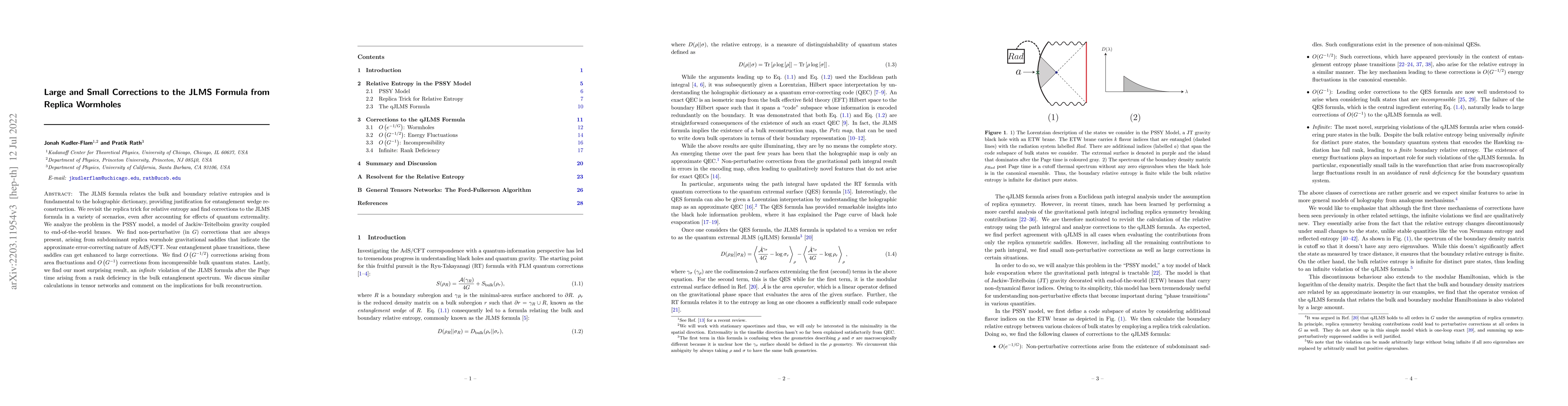 Thumbnail for Large and Small Corrections to the JLMS Formula from Replica Wormholes