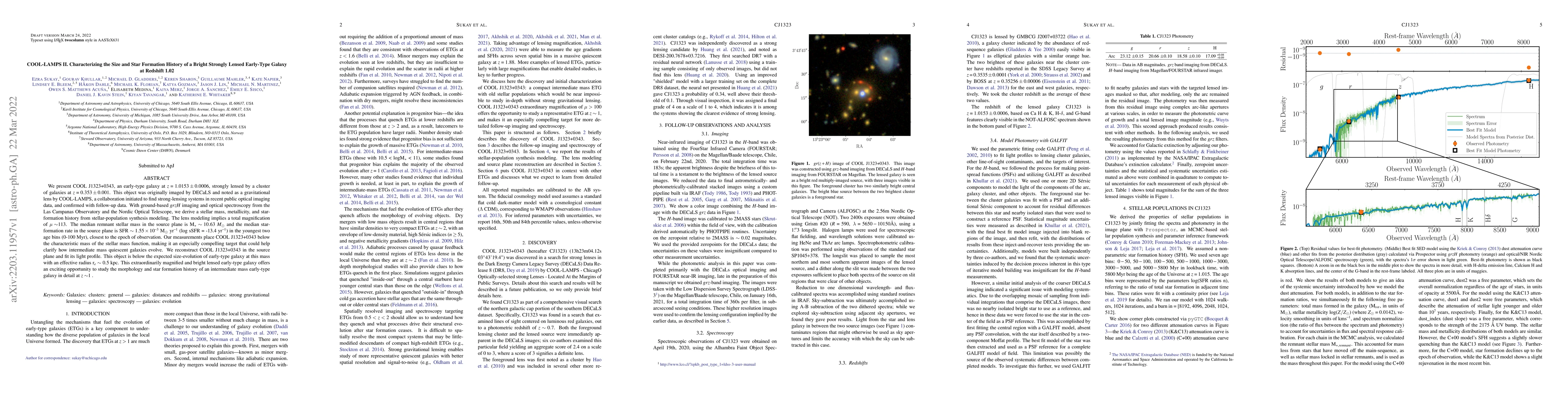 Thumbnail for COOL-LAMPS II. Characterizing the Size and Star Formation History of a
  Bright Strongly Lensed Early-Type Galaxy at Redshift 1.02