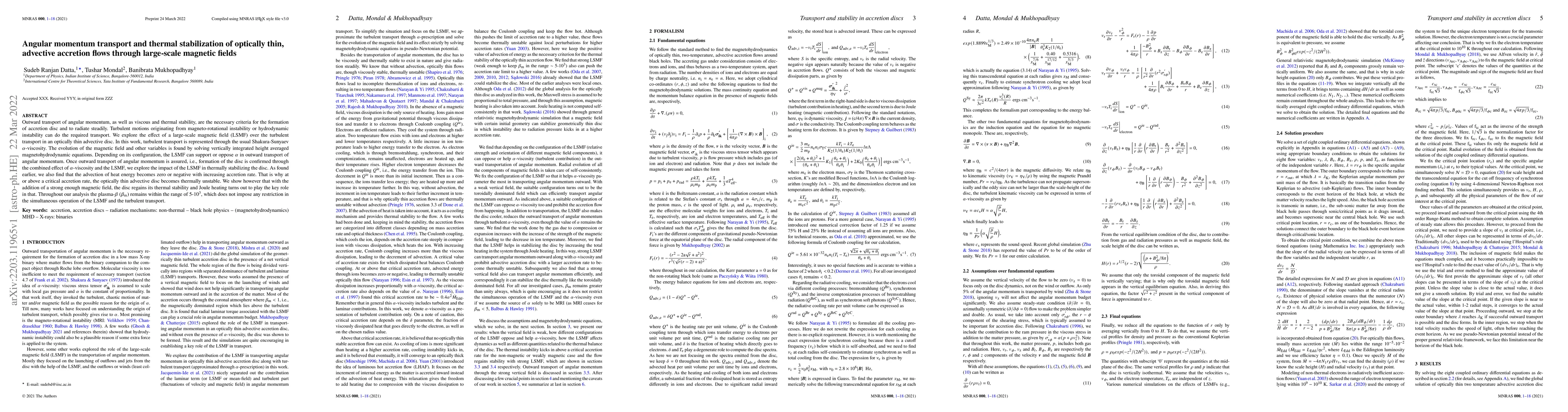 Thumbnail for Angular momentum transport and thermal stabilization of optically thin,
  advective accretion flows through large-scale magnetic fields