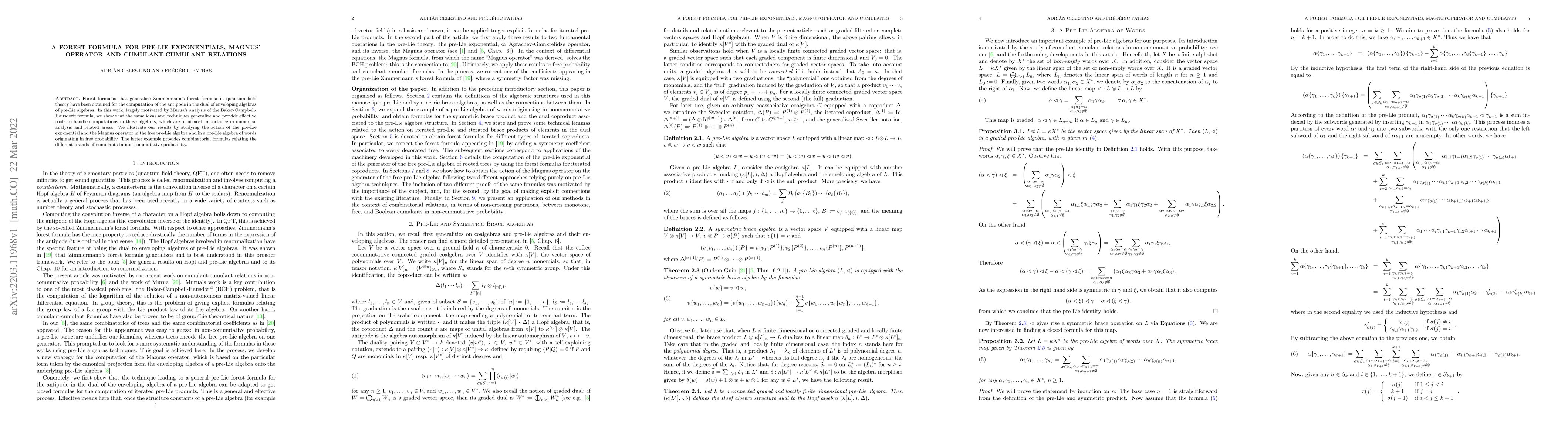 Thumbnail for A forest formula for pre-Lie exponentials, Magnus' operator and
  cumulant-cumulant relations