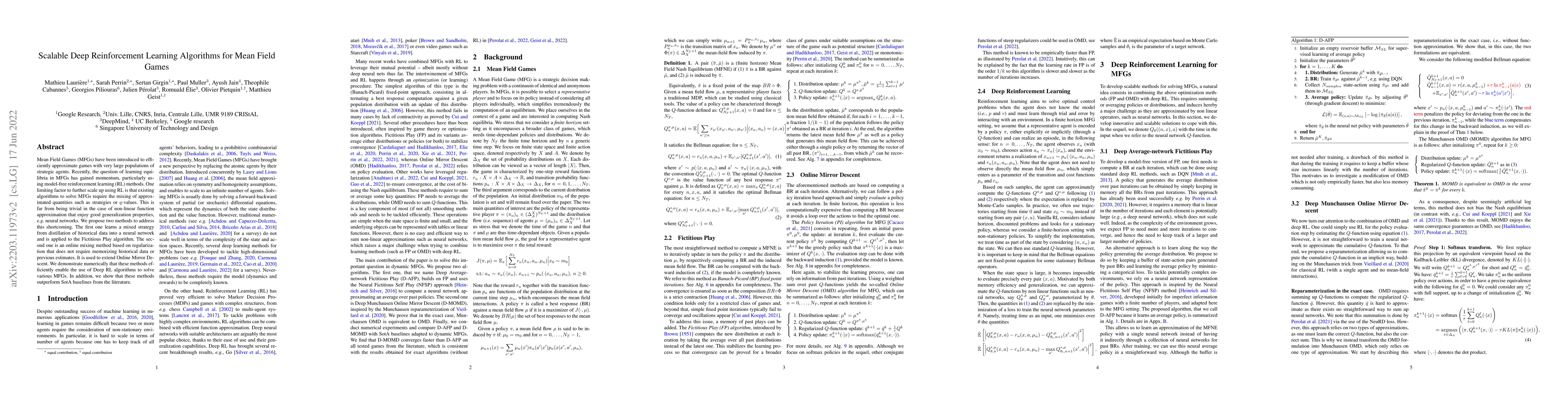 Thumbnail for Scalable Deep Reinforcement Learning Algorithms for Mean Field Games