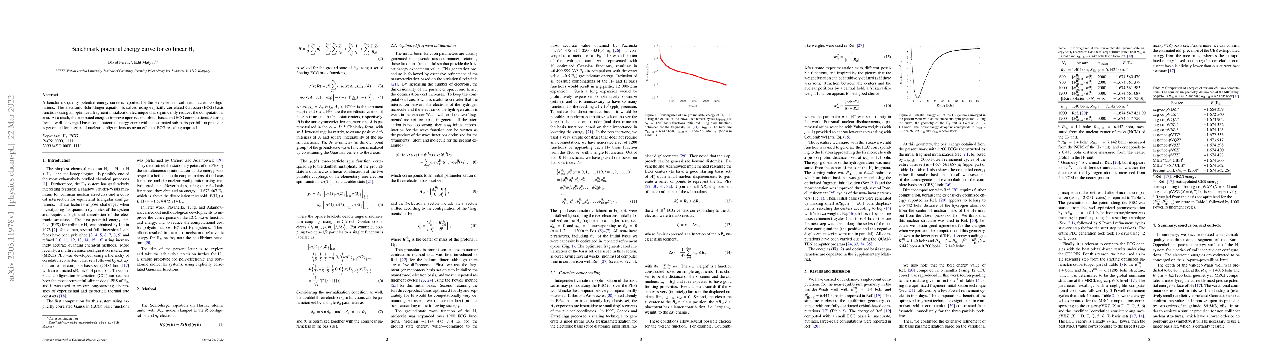 Thumbnail for Benchmark potential energy curve for collinear H$_3$