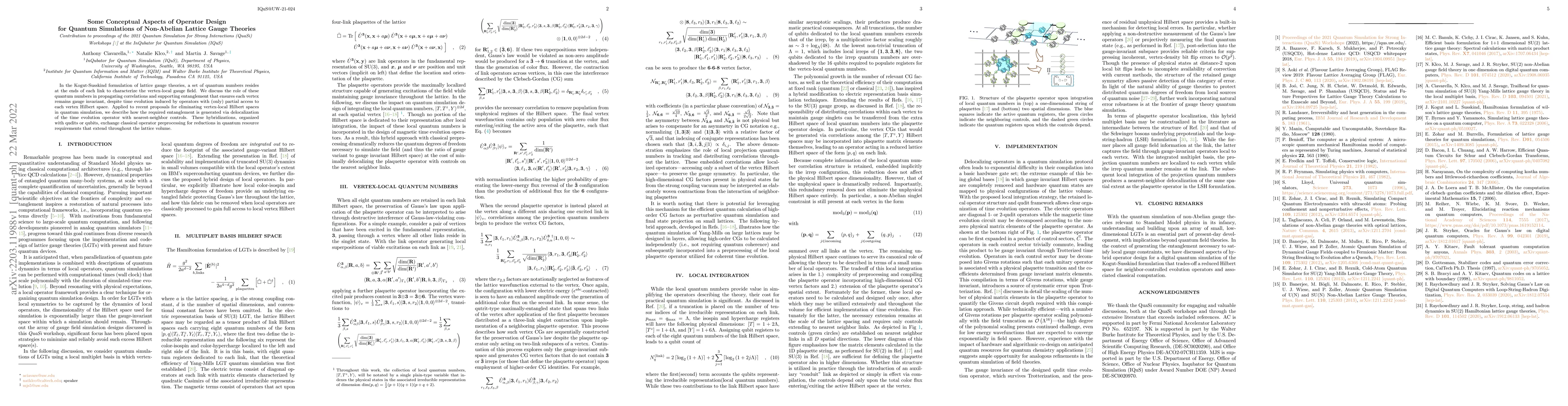 Thumbnail for Some Conceptual Aspects of Operator Design for Quantum Simulations of
  Non-Abelian Lattice Gauge Theories