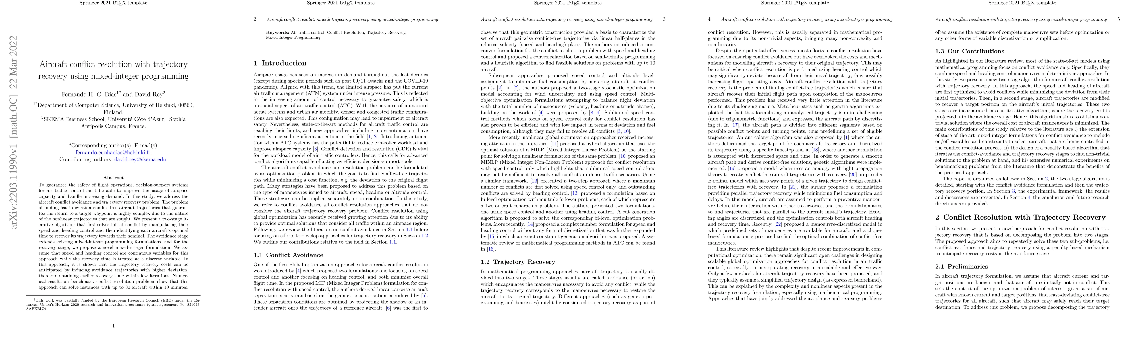 Thumbnail for Aircraft Conflict Resolution with Trajectory Recovery Using
  Mixed-Integer Programming