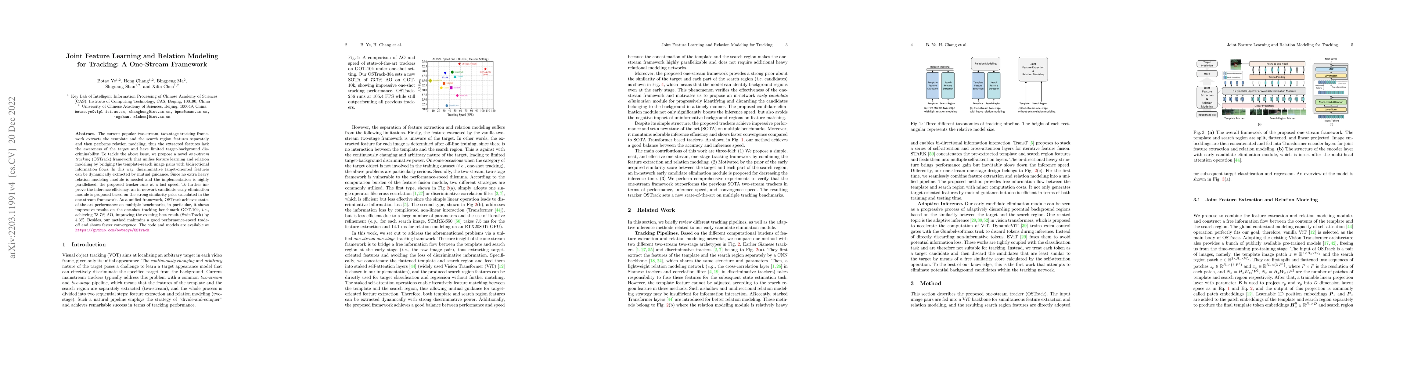 Thumbnail for Joint Feature Learning and Relation Modeling for Tracking: A One-Stream
  Framework