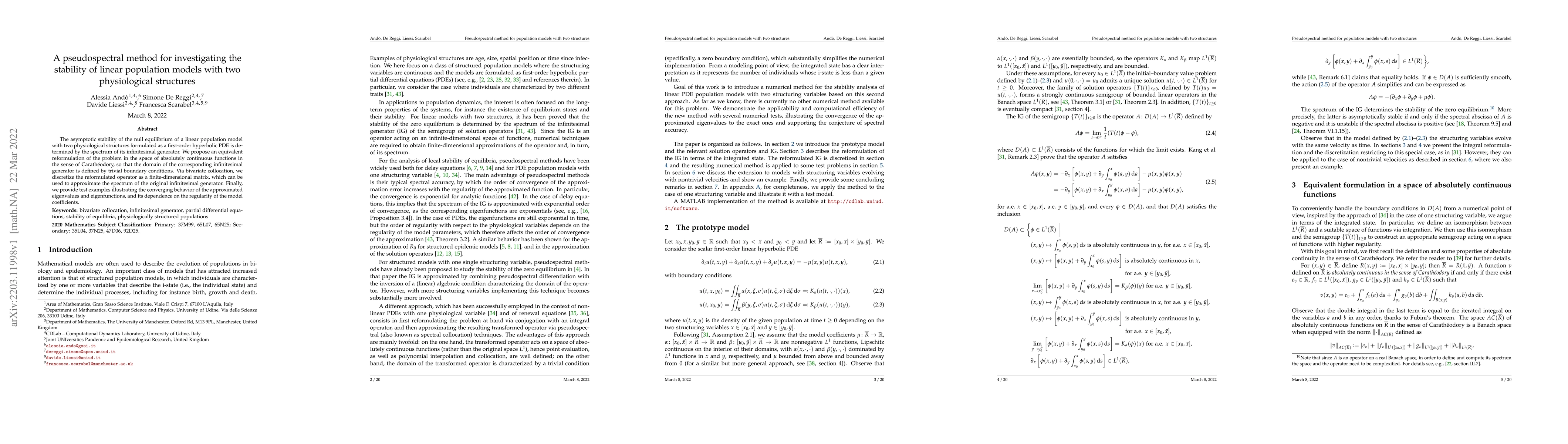 Thumbnail for A pseudospectral method for investigating the stability of linear
  population models with two physiological structures
