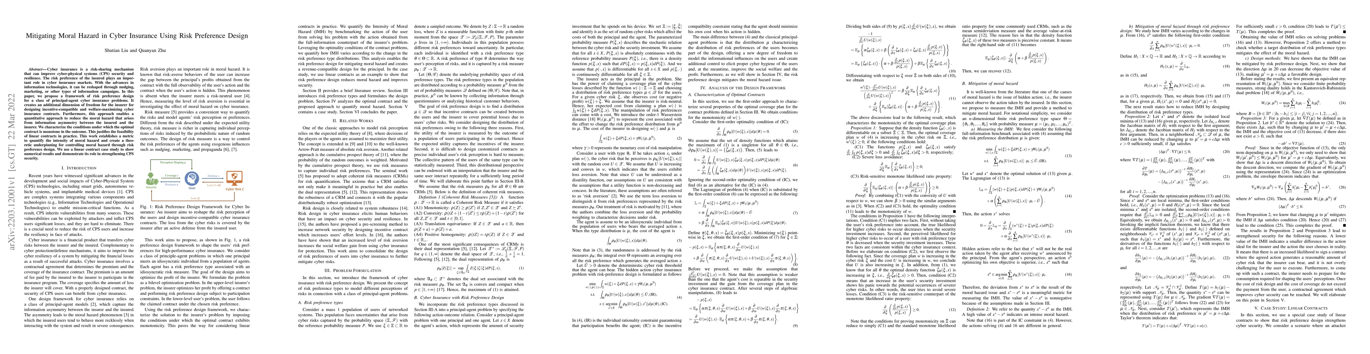 Thumbnail for Mitigating Moral Hazard in Cyber Insurance Using Risk Preference Design
