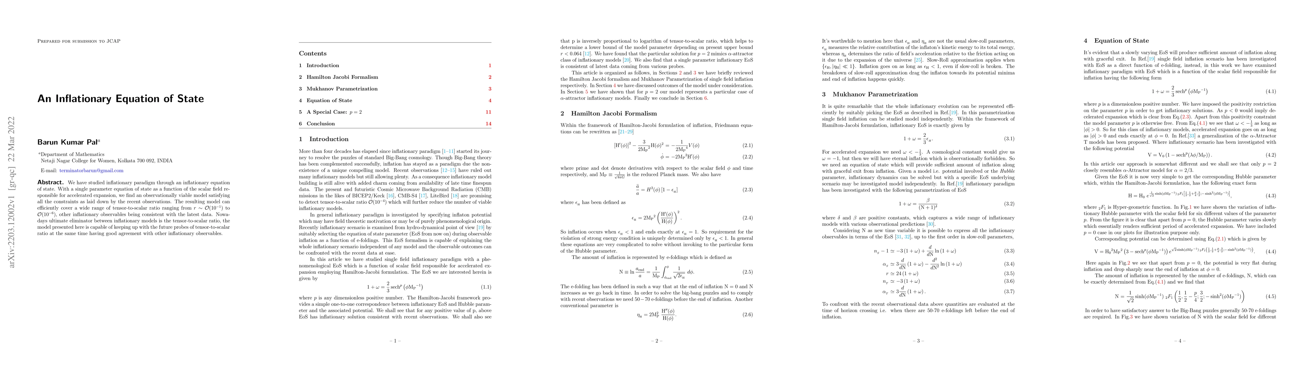 Thumbnail for An Inflationary Equation of State