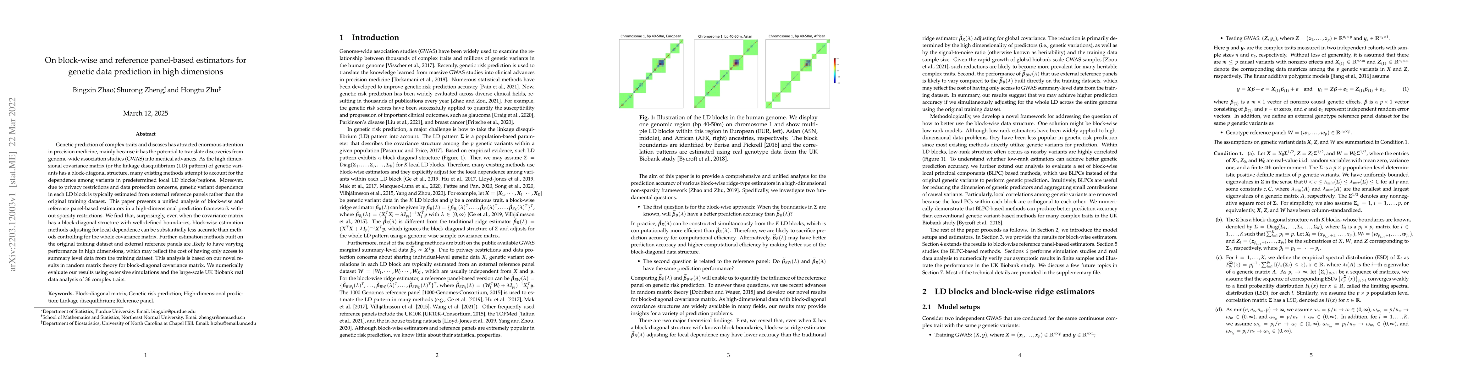 Thumbnail for On block-wise and reference panel-based estimators for genetic data
  prediction in high dimensions
