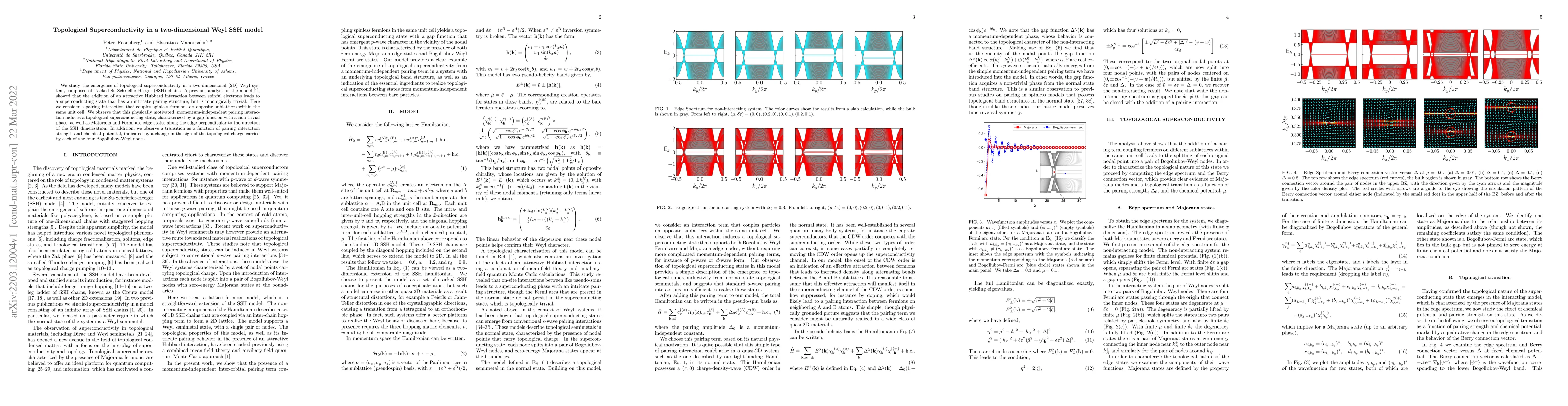 Thumbnail for Topological Superconductivity in a two-dimensional Weyl SSH model