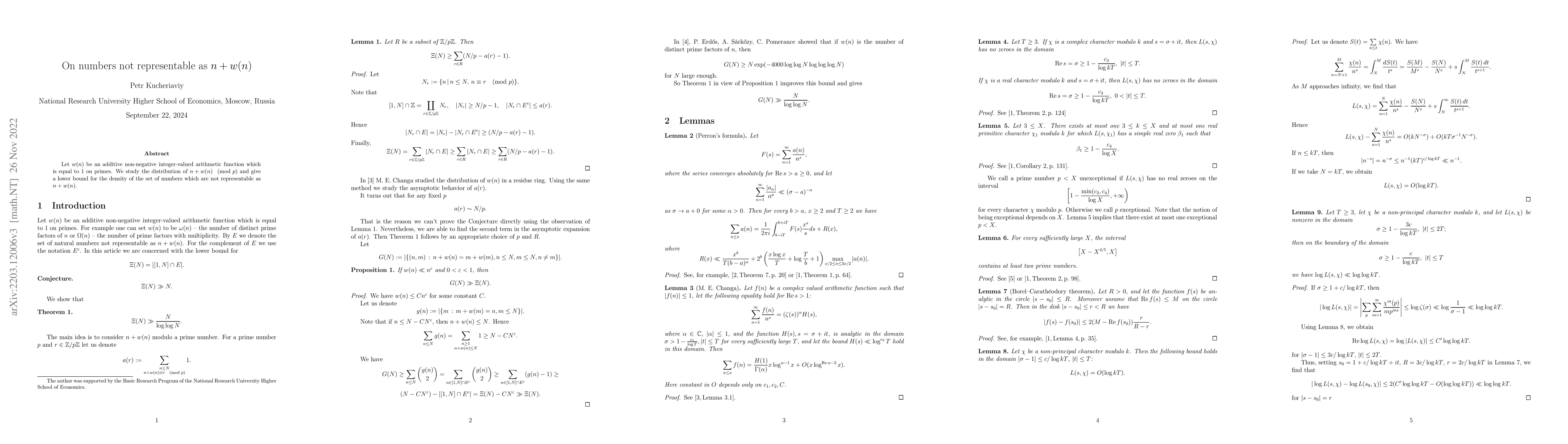 Thumbnail for On numbers not representable as $n + w(n)$