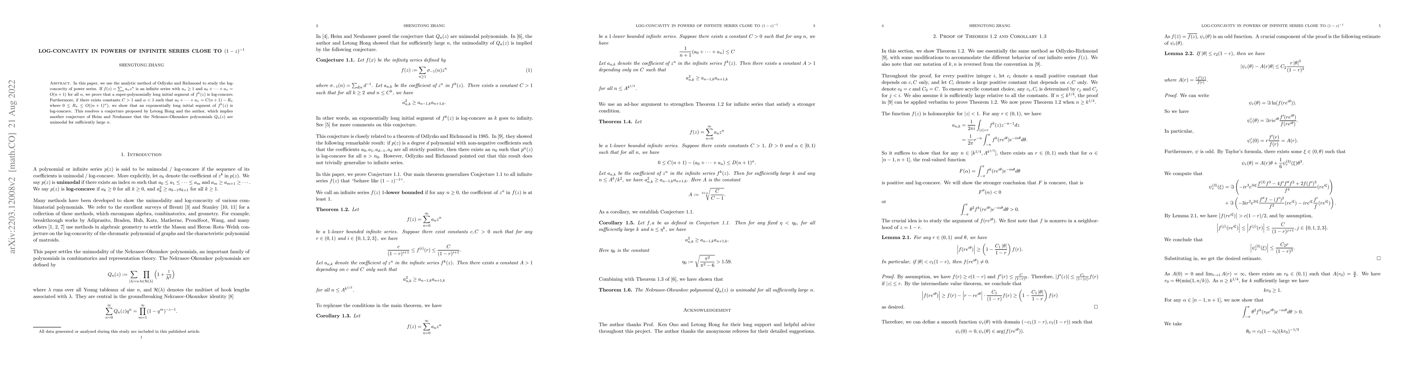Thumbnail for Log-Concavity in Powers of Infinite Series Close to $(1-z)^{-1}$