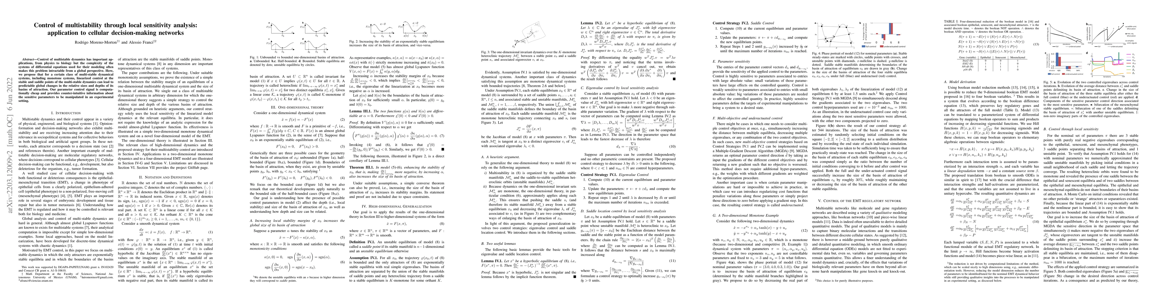 Thumbnail for Control of Multistability through Local Sensitivity Analysis:
  Application to Cellular Decision-making Networks