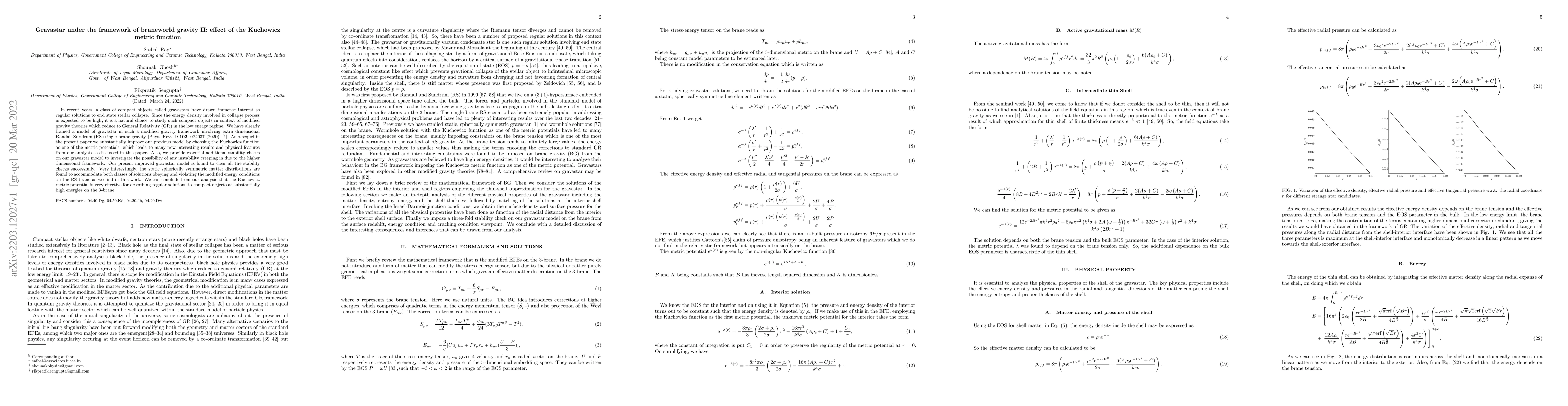 Thumbnail for Gravastar under the framework of braneworld gravity II: effect of the
  Kuchowicz metric function