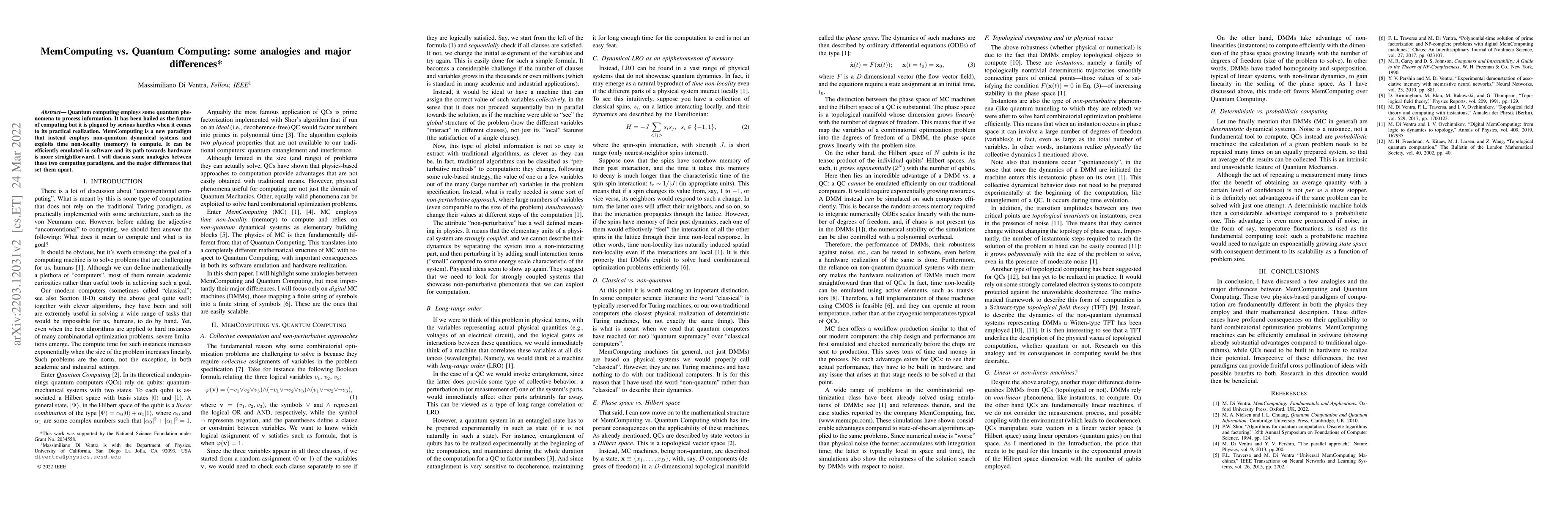 Thumbnail for MemComputing vs. Quantum Computing: some analogies and major differences