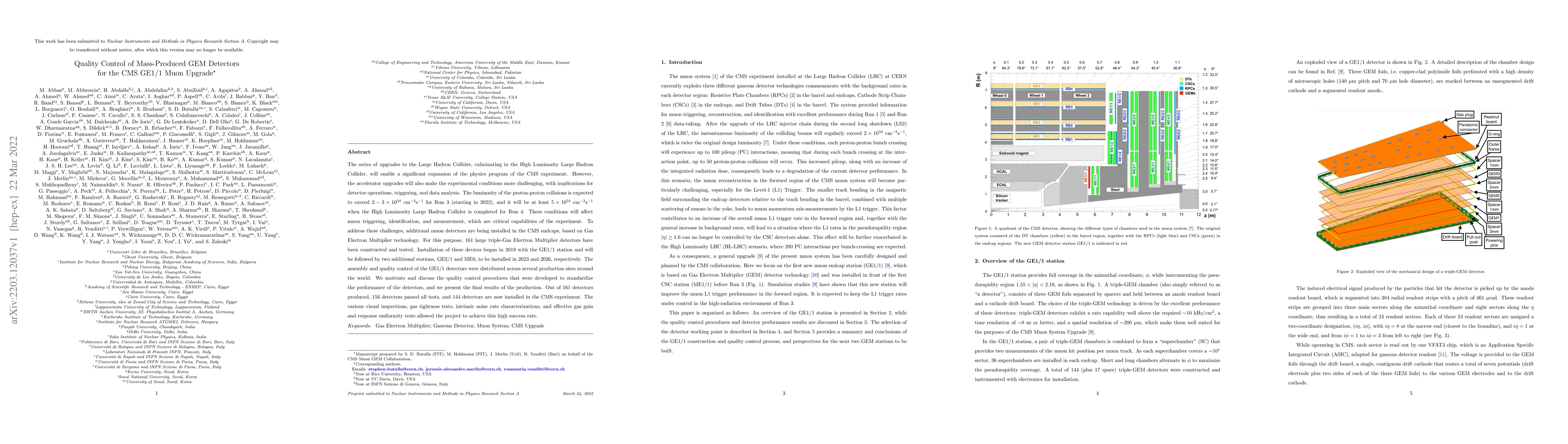 Thumbnail for Quality Control of Mass-Produced GEM Detectors for the CMS GE1/1 Muon
  Upgrade